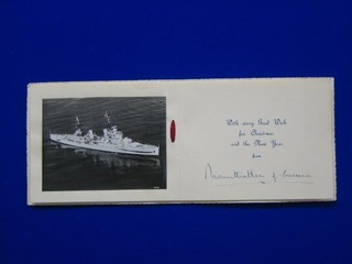 An HMS Newcastle Christmas card signed Mount Batten of Burma