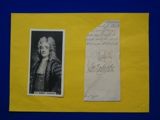A slip of paper signed Robert Walpole and Dodington, dated August 1732 7" x 3"