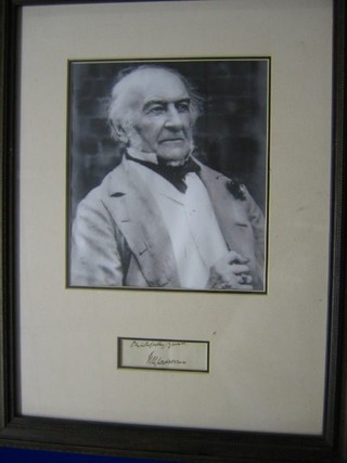 A black and white photograph of Gladstone together with a slip of paper signed Faithfully Gladstone 1" x 3"