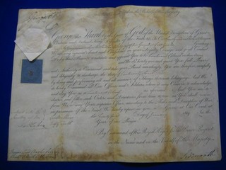 A George  III Regency period Officer's Letters Patent appointing Lieutenant Charles Fitzroy Colonel Grenadier Guards, dated 1819, bears George III signature and Sidmouth's signature