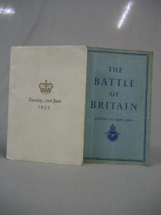 Instructions for Gold Star Officers for the Coronation of Her Majesty QEII Tuesday 2 June 1953, a special form of service in commemoration of His Late Majesty King George V 1936 and a pamphlet "The Battle of Britain"