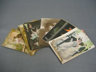 13 19th/20th Century sets of various sentimental and romantic postcards