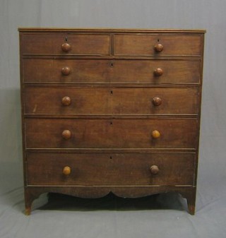 A 19th Century mahogany chest of 2 short and 4 long drawers, raised on bracket feet, 42"