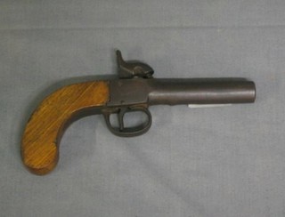 A 19th Century percussion block pocket pistol with 3" screw off barrel and walnut handle