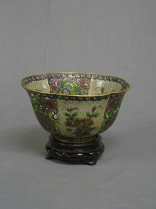 A fine quality 20th Century Chinese cloisonne enamelled bowl with deep blue ground and floral decoration 8" cased