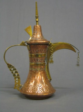 A 20th Century engraved copper and brass Turkish coffee pot 14"