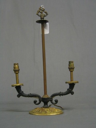 A 19th Century gilt metal twin light table lamp 15"