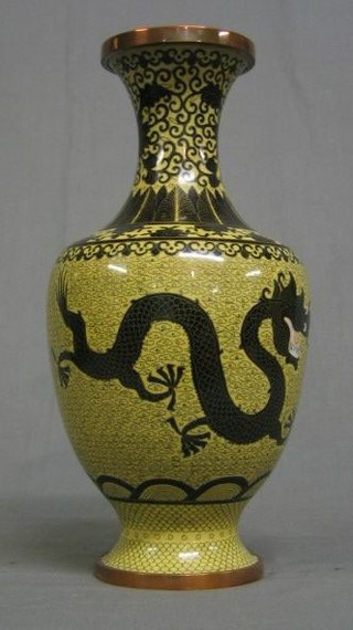 A  cloisonne white ground enamelled vase decorated dragons 13" (dented)