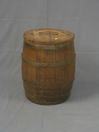 A coopered oak barrel with detachable lid 15 1/2"