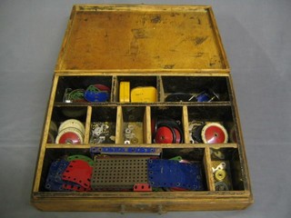 A small box of various red and blue Meccano (no gears)