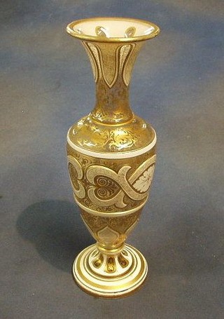A 19th Century Bohemian club shaped vase with gilt and white enamel decoration 13"