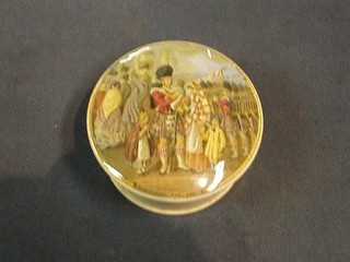 A 19th Century Staffordshire pot lid and base "Embarking for the East"