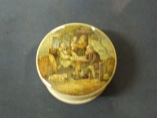 A 19th Century Prattware pot lid and base "A Fix" (slight firing damage to the lid and chip to base)