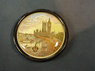 A 19th Century Prattware pot lid "The Thames Embankment" (cracked)