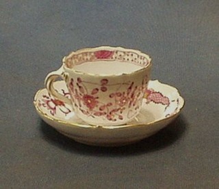 A late Meissen porcelain coffee can and saucer with gilt, pink and floral decoration, the sauce decorated dragons