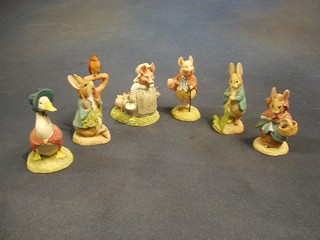 6 The World of Beatrix Potter resin figures - Peter Rabbit, Mrs Rabbit, Jemima Puddleduck, Peter Rabbit Eating Lettuce, Aunt Pettitoes and Pigling Bland