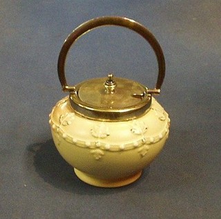 A Lock & Co Worcester small circular biscuit barrel decorated a cock pheasant 4"