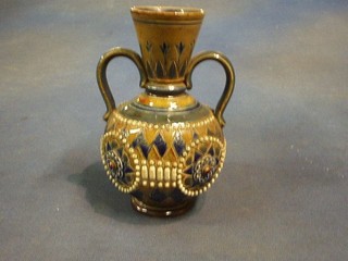 A Doulton Lambeth twin handled vase, the base marked England, 6"
