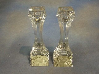A pair of Art Deco style glass waisted candlesticks 10"