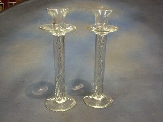 A pair of glass spiral twist candlesticks  12"