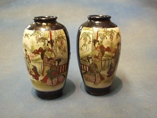 A pair of 19th/20th Century late Japanese Satsuma porcelain vases 8"