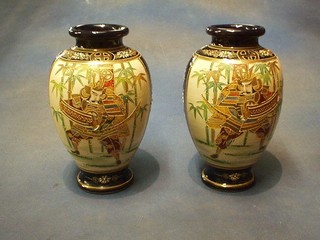 A pair of late Japanese Satsuma porcelain vases decorated court figures 10"