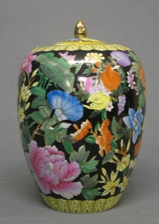 A modern Oriental jar and cover 12"
