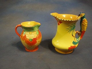 An Art Deco Burleighware yellow pottery jug, the  handle in the form of a parrot 7" and an Art Deco ivory ware jug 5"