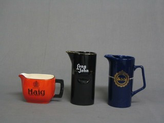 A Haig water jug, a Long John water and a 555 water jug