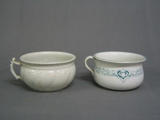 A green and white glazed chamber pot and white chamber pot