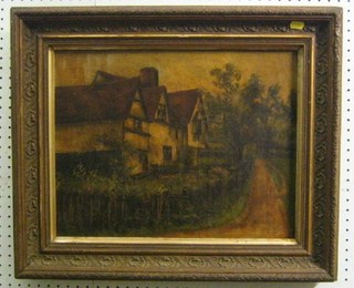 An oil painting on canvas "Country House with Lane in Garden" 14" x 18"