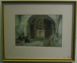 Sir William Russell Flint, a coloured print "Arches with Two Seated Girls" 9" x 13"