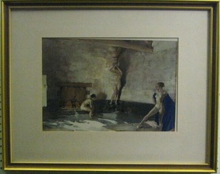 Sir William Russell Flint, a coloured print "Three Girls Bathing" 9" x 13"