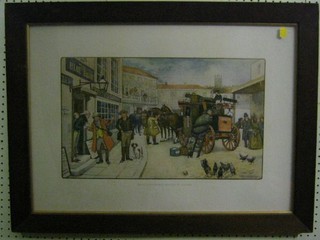 A pair of 19th Century coloured print "David Copperfield Arrives in London" and "Nicholas Nickleby Departs for Dothbys Hall" by Rafael Tuck & Sons 12" x 20"