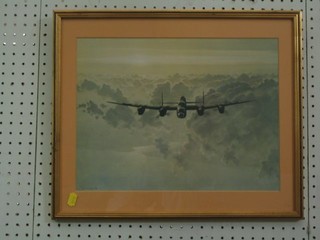 Coulson, a coloured print "Lancaster Bomber in Flight Over Sea" 11" x 15"