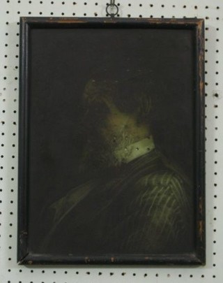 A Victorian etched portrait on glass, head and shoulders of a gentleman 15" x 11"