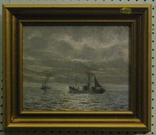 James A Kirby, oil on board "Sea Fishing For Cod" signed and dated 7 1/2" x 10"