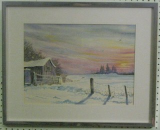 Geoff Pull, watercolour "A Winter Morning Near Ewell Surrey"  10" x 14"