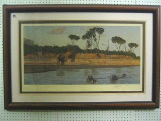 Anthony Gibbs, limited edition coloured print 541/1000 "Evening on the Galana" with blind proof stamp, signed in  margin 15" x 30"