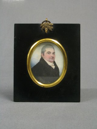 A portrait miniature  "Freeman Croft" 3" oval contained in an ebony frame