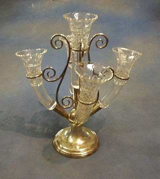 A silver plated 5 branch epergne with 5 cut glass vases (1 f) 