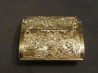 A Dutch  silver cigarette box with hinged lid embossed a slave auction 4"