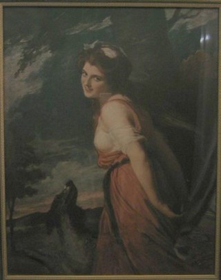 The 1909 Medici print full length portrait of "Lady Hamilton with a Goat as Anna"  after the painting by George Romney 25" x 19"
