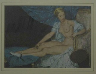 After Sir William Russell Flint, a coloured print "Seated Naked Lady" 7" x 10"