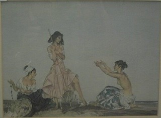 After Sir William Russell Flint, a coloured print "Melody in Blue" 7" x 10"