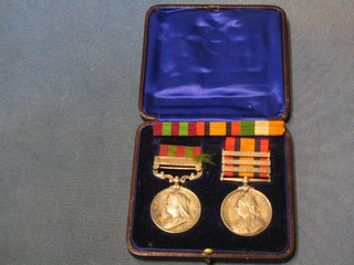 A pair Queens South Africa medal 1890-1901 3 bars Cape Colony, Orange Free State and Transvaal to 2889 Pte. H Avigdor, 11 Husaars (Indian General Service medal named to H) contained in a fitted leather case