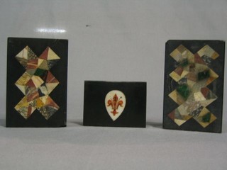 2 19th Century specimen marble paperweights 5" (some chips) and a rectangular do. decorated a Fleur de Lis