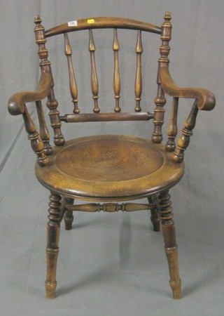 A set of 4 19th Century bentwood and bobbin turned chairs (1 carver, 3 standard), raised on ring turned supports