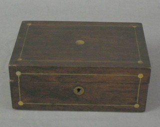 A Victorian rectangular rosewood trinket box with brass inlay and hinged lid 9"
