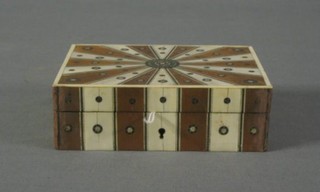 A 19th Century wood and inlaid ivory trinket box with hinged lid 5"